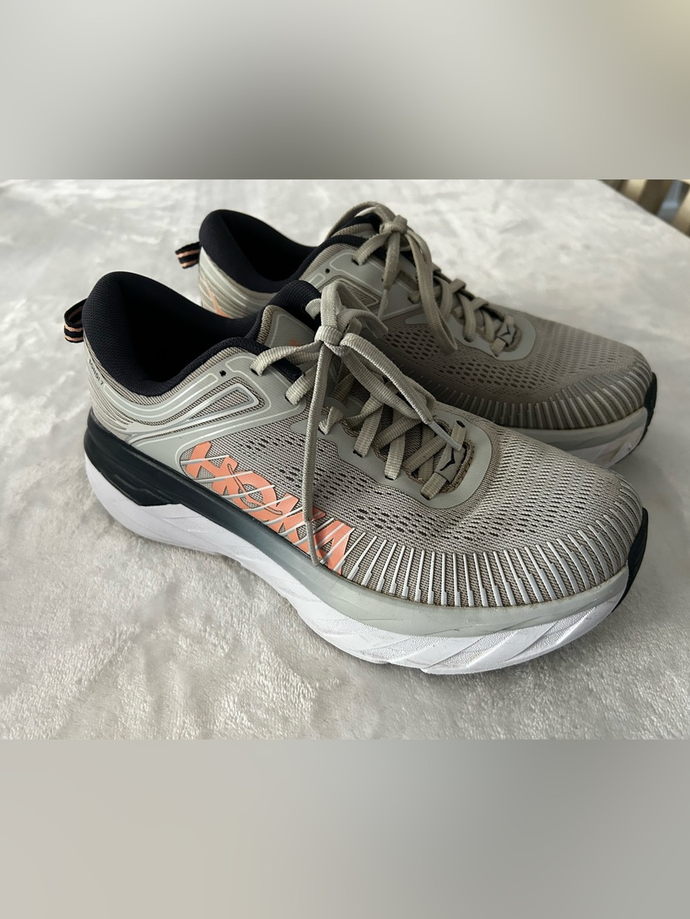 Hoka One One Bondi 7 Lunar Rock Grey Blue Running Shoes Women's Size 9